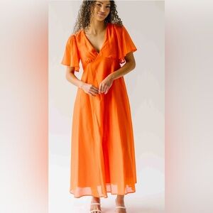 In Loom Women’s Flutter Sleeve Maxi Dress in Papaya Orange NWT